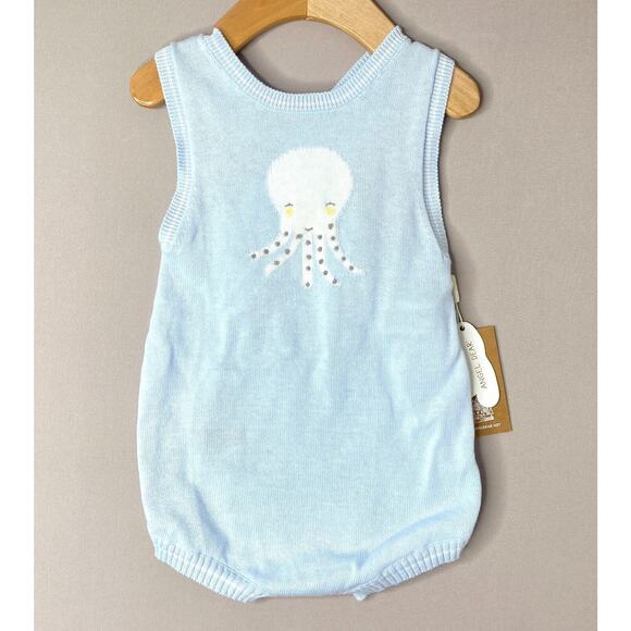 NWT ANGEL DEAR Blue Intarsia Knit Octopus Short Romper 6-9-12 Mo Baby Boys Girls